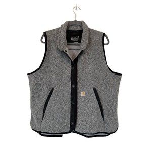 NWOT Carhartt Women’s Relaxed Fleece Snap Front Vest Sherpa Grey Black Size XL.